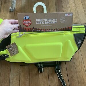New With Tags Arcadia Trail LARGE Pet Life Jacket High Visibility Yellow BUCKLE